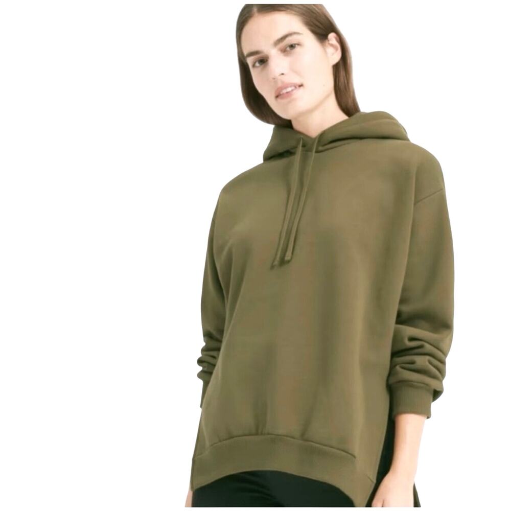 EVERLANE Women’s The French Terry Side Slit Army Green Pull On Hoodie